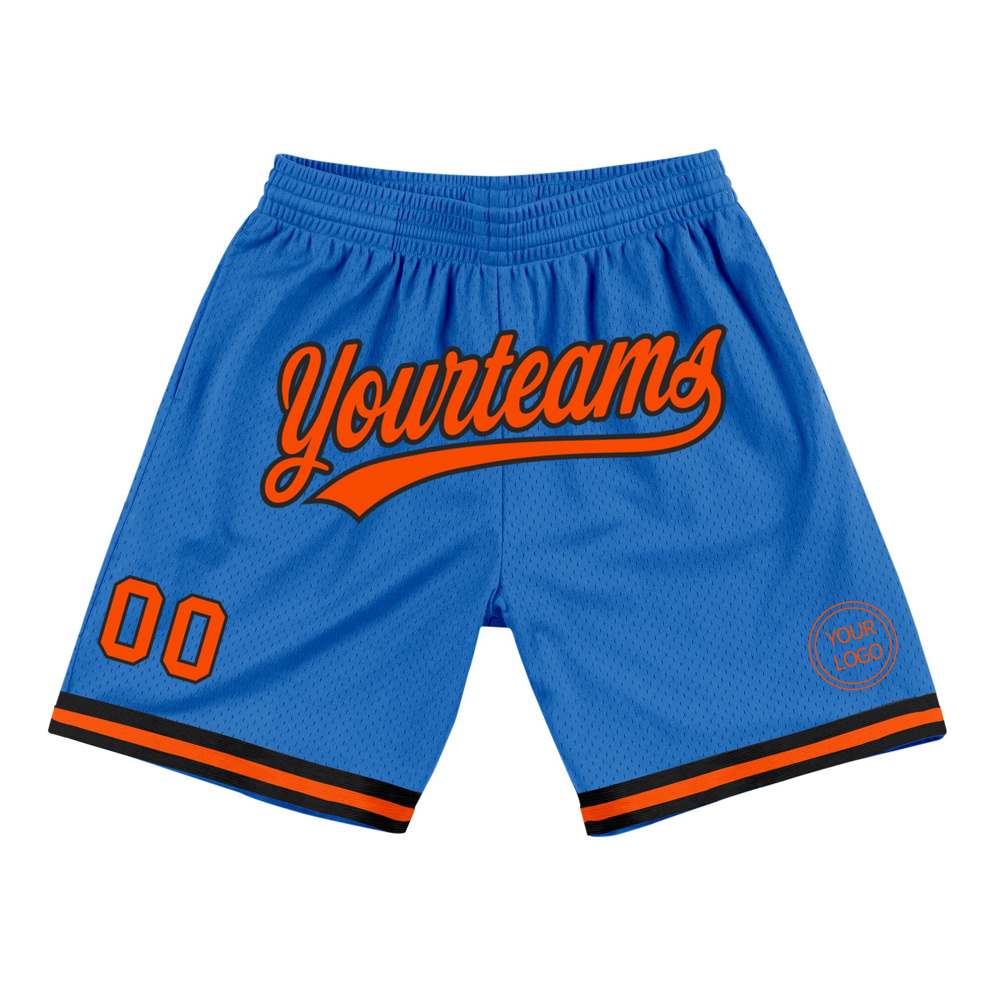 Personalized Authentic Basketball Shorts - Blue and Orange-Black Throwback Design Personalized Blue Orange-Black Authentic