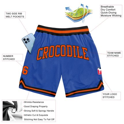 Custom Name Number Blue Orange Black Basketball Shorts Personalized Authentic Throwback Design Personalized Blue Orange-Black