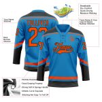 Personalized Blue Orange Black Hockey Jersey with Lace Neck - Custom Team Apparel Personalized Blue Orange-Black Hockey Lace