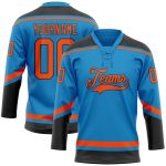 Personalized Blue Orange Black Hockey Jersey with Lace Neck - Custom Team Apparel Personalized Blue Orange-Black Hockey Lace