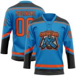 Custom Name Number Jersey - Personalized Blue Orange Black Hockey Lace Neck Team Apparel Personalized Blue Orange-Black Hockey