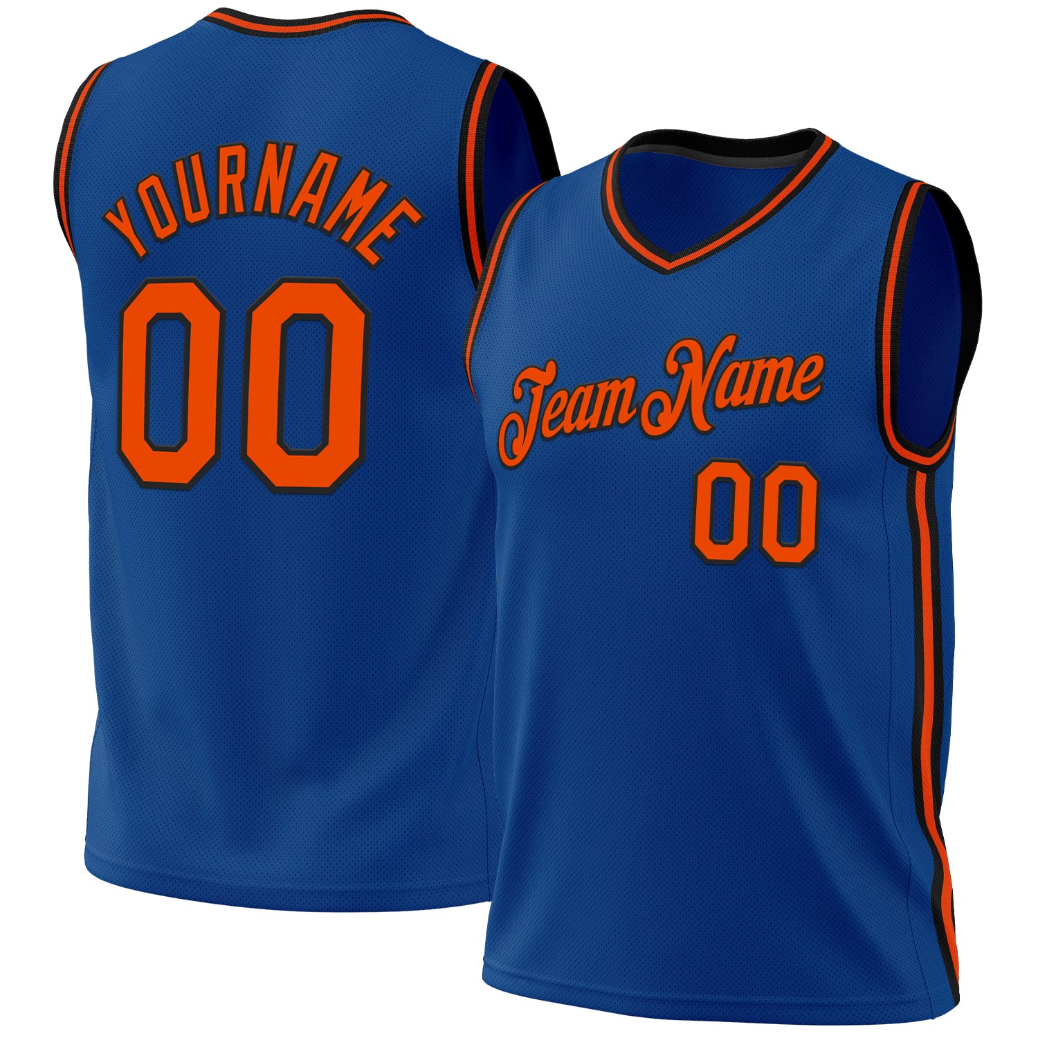 Personalized Blue Orange-Black Throwback Basketball Jersey Custom Blue Black Throwback Basketball Jersey - Personalized Sports Apparel Personalized Blue Orange-Black Throwback Basketball - Image 1