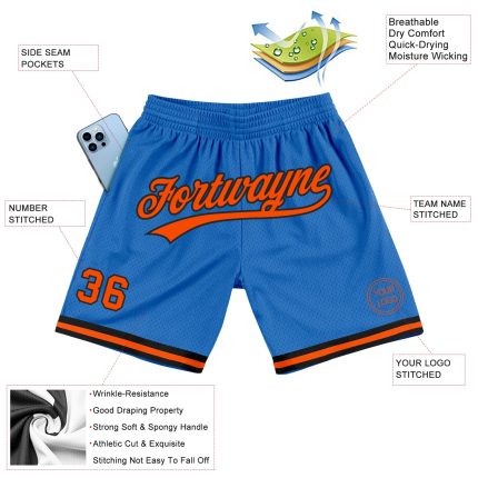 Personalized Basketball Shorts in Blue Orange-Black Throwback Style Personalized Blue Orange-Black Throwback Basketball Shorts