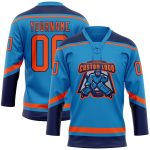 Custom Name and Number Hockey Jersey in Blue and Orange-Navy Lace Neck Design - Personalized Team Apparel Personalized Blue