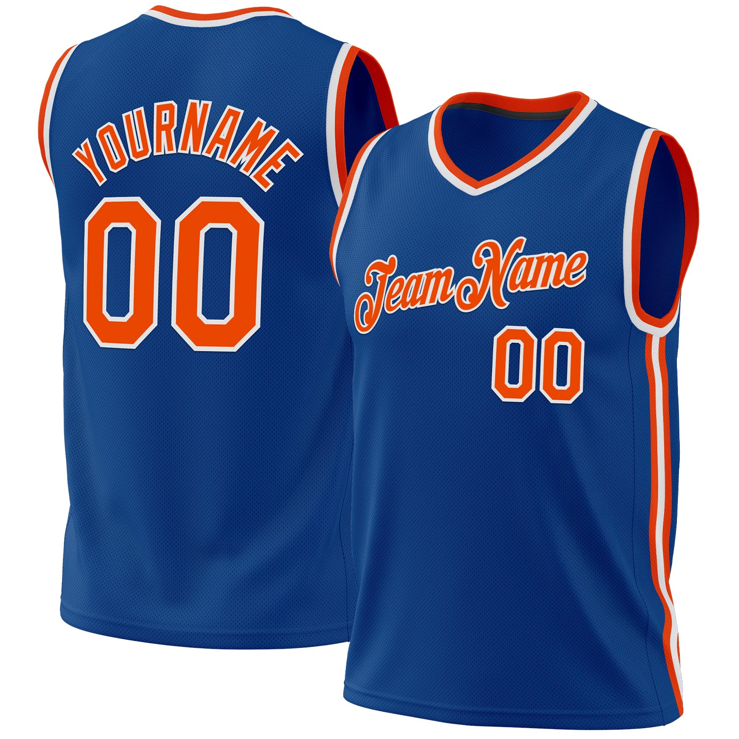 Personalized Authentic Basketball Jersey in Blue and Orange-White Throwback Style Personalized Blue Orange-White Authentic