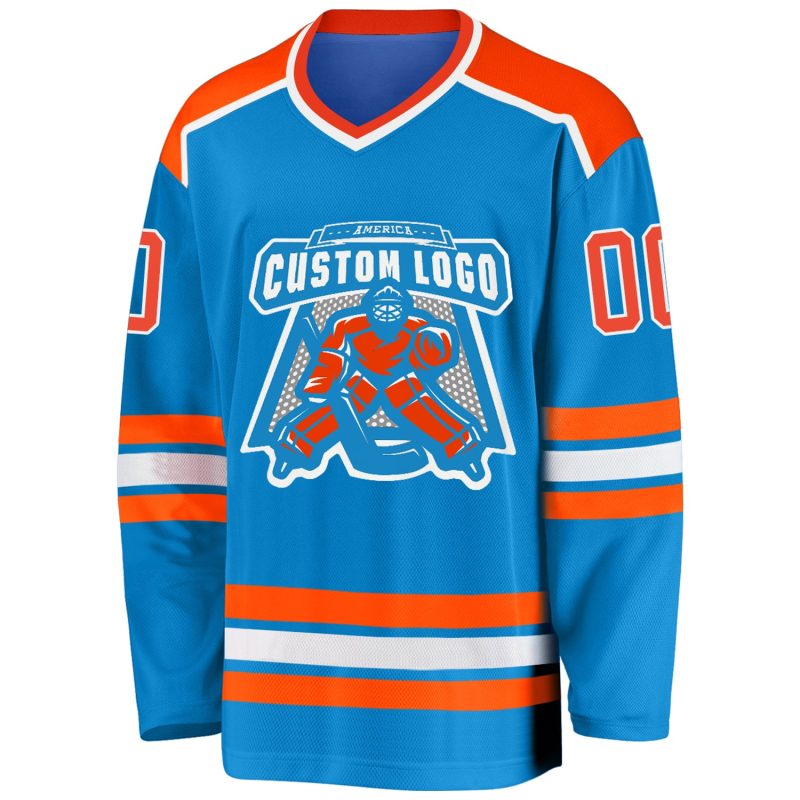 Personalized Blue Hockey Jersey - Custom Orange-White Design for Fans Personalized Blue Orange-White Hockey Jersey