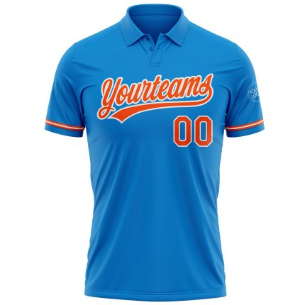 Custom Name and Number Blue Orange-White Performance Golf Polo Shirt - Personalized Team Shirt Personalized Blue Orange-White