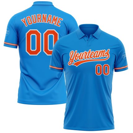 Personalized Performance Vapor Golf Polo Shirt in Blue Orange-White Personalized Blue Orange-White Performance Vapor Golf