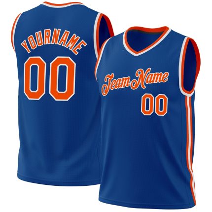 Personalized Basketball Jersey in Blue Orange White Retro Style - Customizable Design Personalized Blue Orange-White Throwback