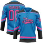 Personalized Blue and Pink Black Hockey Jersey with Lace Neck Design Personalized Blue Pink-Black Hockey Lace Neck Jersey