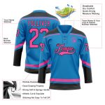Personalized Blue and Pink Black Hockey Jersey with Lace Neck Design Personalized Blue Pink-Black Hockey Lace Neck Jersey