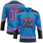 Personalized Blue and Pink Black Hockey Jersey with Lace Neck Design Personalized Blue Pink-Black Hockey Lace Neck Jersey