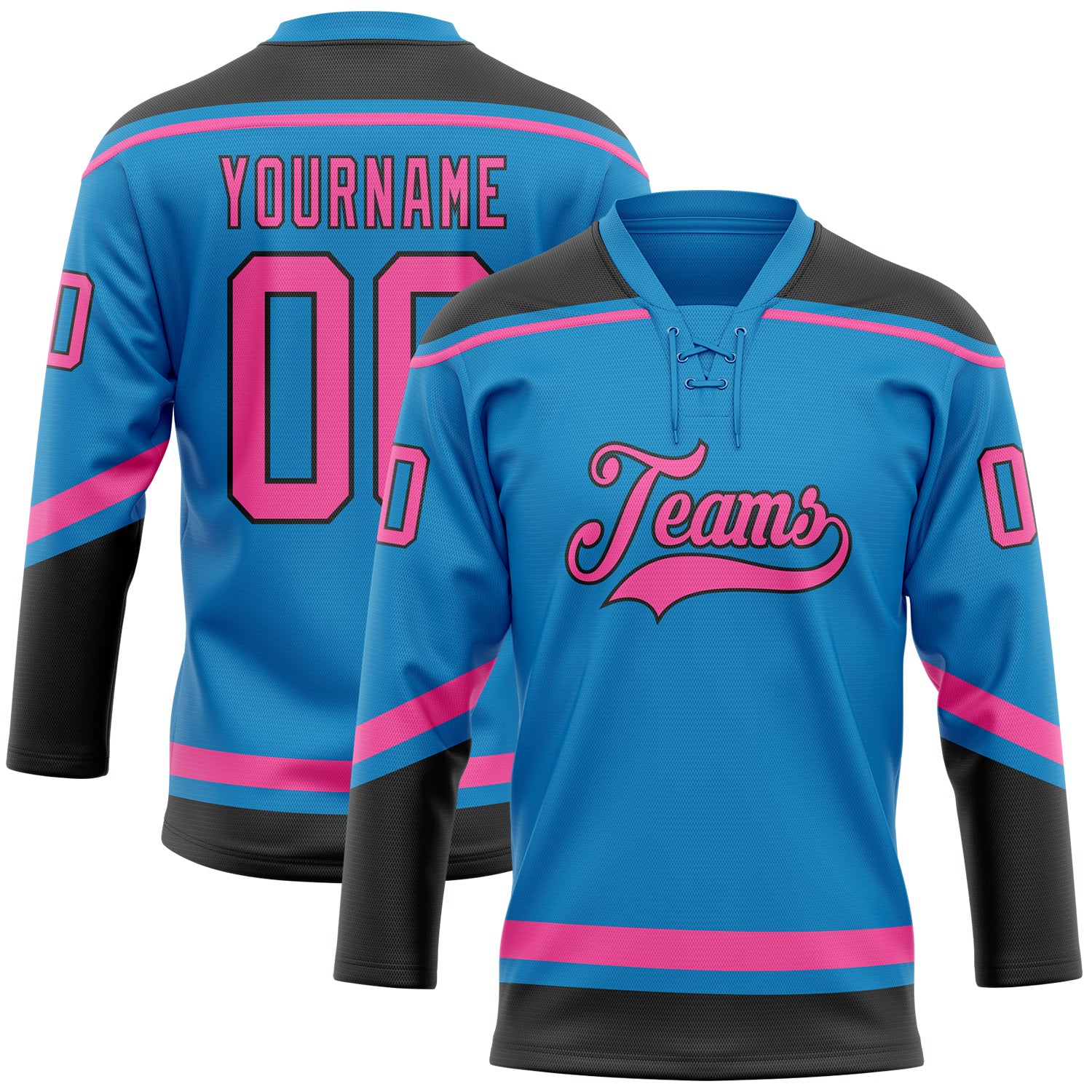 Custom Name and Number Personalized Hockey Jersey - Blue Pink-Black Lace Team Jersey Personalized Blue Pink-Black Hockey