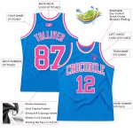 Custom Name and Number Personalized Throwback Basketball Jersey - Blue Pink White Authentic Personalized Blue Pink-White