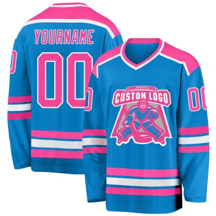 Personalized Blue Pink White Hockey Jersey for Kids | Custom Sports Apparel Personalized Blue Pink-White Hockey Jersey
