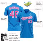 Custom Team Name Number Personalized Vapor Golf Polo Shirt - Blue Pink-White Performance Apparel Personalized Blue Pink-White