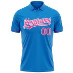 Custom Team Name Number Personalized Vapor Golf Polo Shirt - Blue Pink-White Performance Apparel Personalized Blue Pink-White