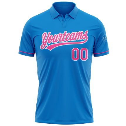 Custom Team Name Number Personalized Vapor Golf Polo Shirt - Blue Pink-White Performance Apparel Personalized Blue Pink-White