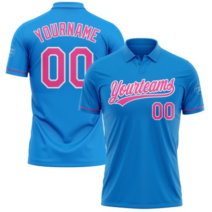 Personalized Vapor Golf Polo Shirt in Blue Pink-White for Men and Women Personalized Blue Pink-White Performance Vapor Golf