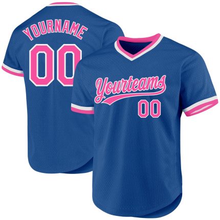 Personalized Throwback Baseball Jersey in Blue Pink and White Personalized Blue Pink-White Throwback Baseball Jersey