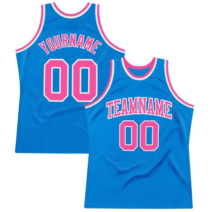 Personalized Basketball Jersey in Blue Pink White Throwback Style Personalized Blue Pink-White Throwback Basketball Jersey