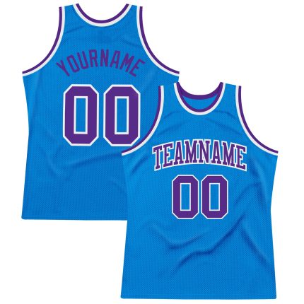 Personalized Throwback Basketball Jersey in Blue, Purple, and White Personalized Blue Purple-White Throwback Basketball Jersey