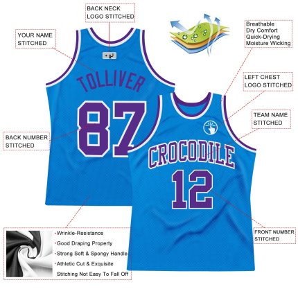 Personalized Throwback Basketball Jersey in Blue, Purple, and White Personalized Blue Purple-White Throwback Basketball Jersey