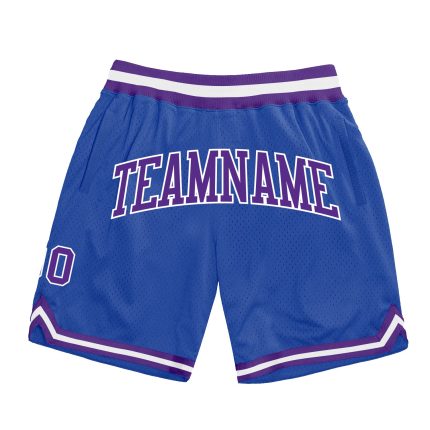 Customizable Basketball Shorts in Blue Purple and White - Throwback Style Personalized Blue Purple-White Throwback Basketball