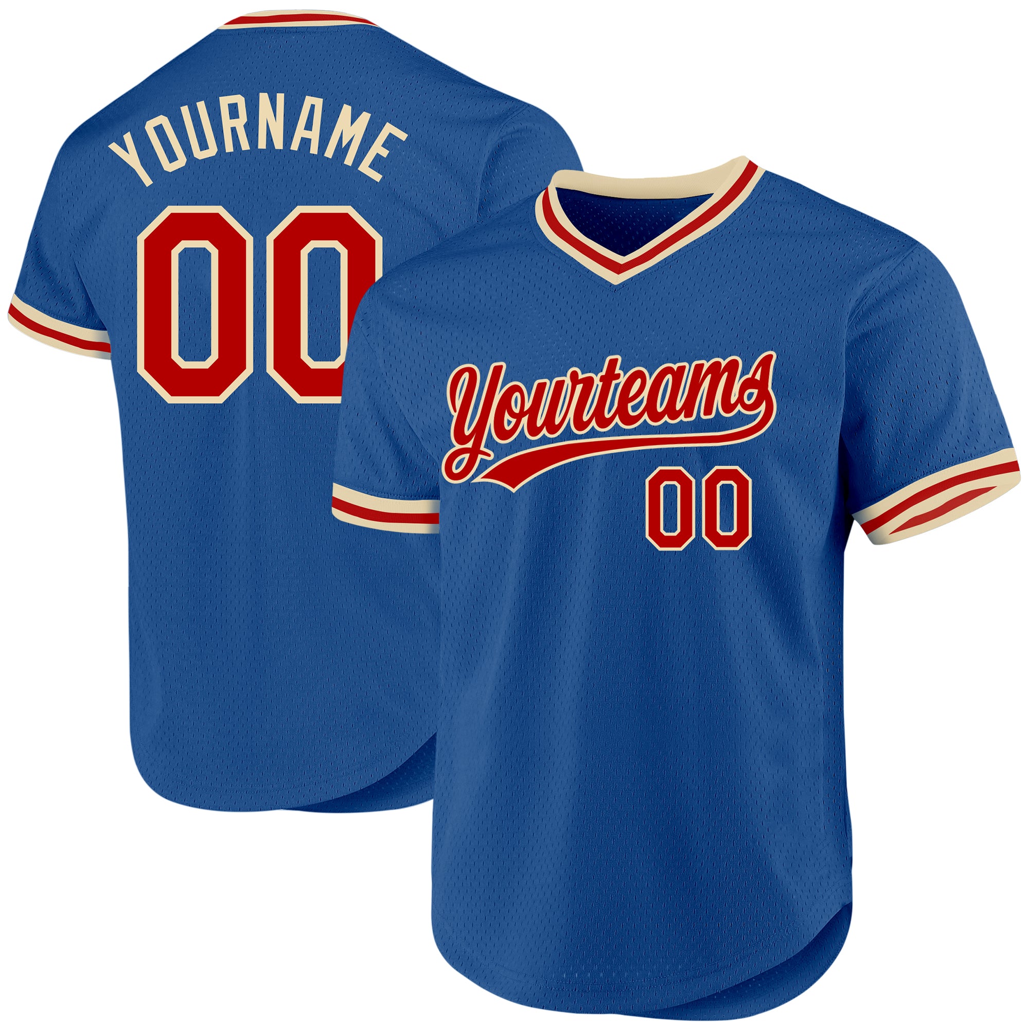 Custom Name and Number Personalized Baseball Jersey - Authentic Throwback in Blue, Red & Cream Colors Personalized Blue Red-Cream