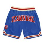 Custom Authentic Basketball Shorts with Personalized Name & Number - Blue Red-Cream Throwback Style Personalized Blue Red-Cream
