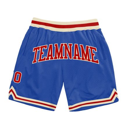 Custom Authentic Basketball Shorts with Personalized Name & Number - Blue Red-Cream Throwback Style Personalized Blue Red-Cream