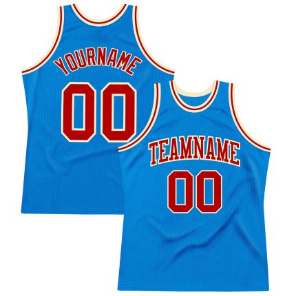 Personalized Basketball Jersey in Blue Red and Cream - Throwback Style Personalized Blue Red-Cream Throwback Basketball Jersey