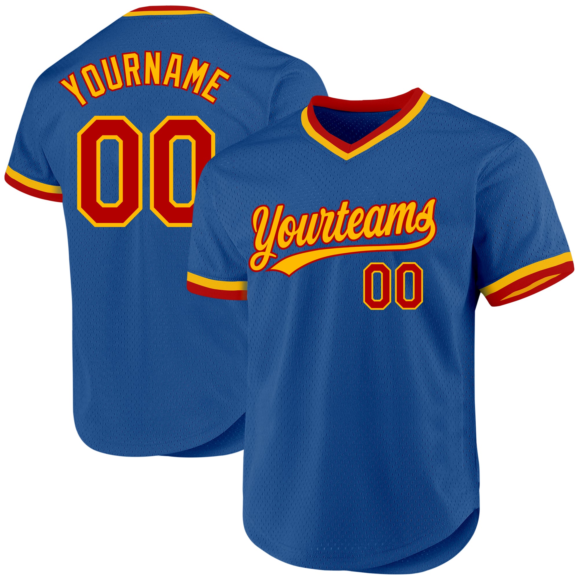 Custom Personalized Authentic Baseball Jersey - Blue Red Gold Team Name & Number Personalized Blue Red-Gold Authentic Throwback