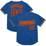 Custom Personalized Throwback Baseball Jersey - Blue Red Gold Mesh, Team Name & Number Personalized Blue Red-Gold Mesh Authentic