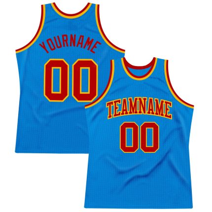 Personalized Throwback Basketball Jersey in Blue Red and Gold Colors Personalized Blue Red-Gold Throwback Basketball Jersey