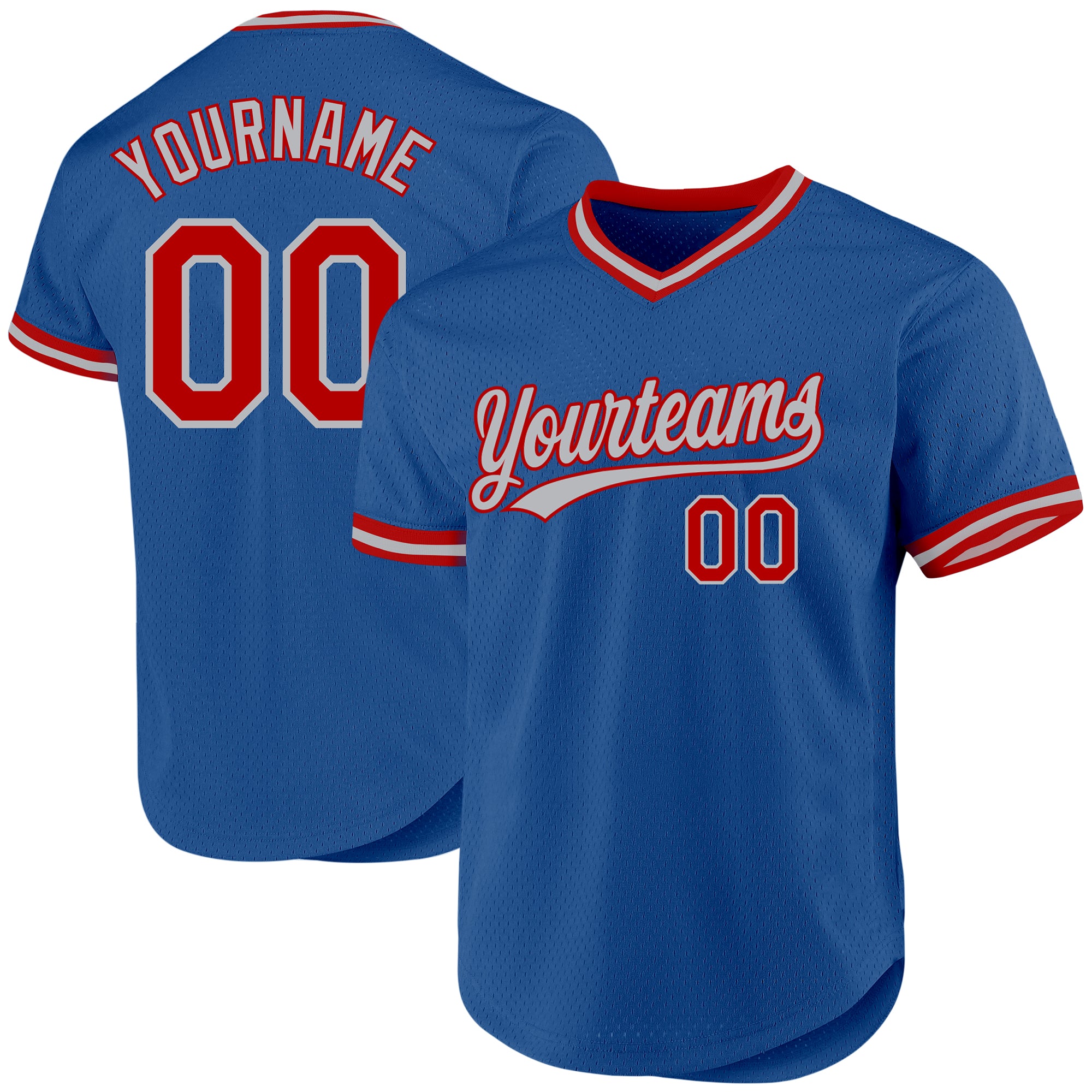 Custom Name and Number Authentic Throwback Baseball Jersey - Personalized Blue Red-Gray Design Personalized Blue Red-Gray