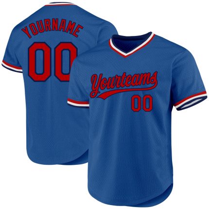 Custom Blue and Red-Navy Baseball Jersey - Personalized Throwback Style Personalized Blue Red-Navy Throwback Baseball Jersey