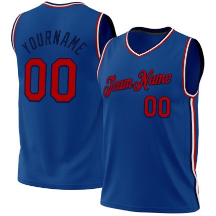 Personalized Basketball Jersey Throwback Blue Red-Navy for Fans and Players 2 Personalized Blue Red-Navy Throwback Basketball