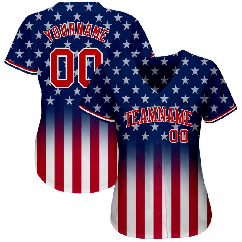 3D American Flag Baseball Jersey, Personalized Blue Red-White Design, Fashion Fit Personalized Blue Red-White 3D American