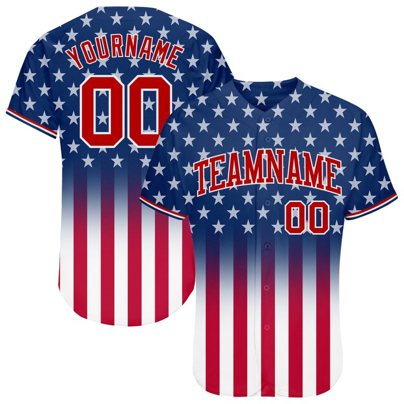 3D American Flag Baseball Jersey, Personalized Blue Red-White Design, Fashion Fit Personalized Blue Red-White 3D American