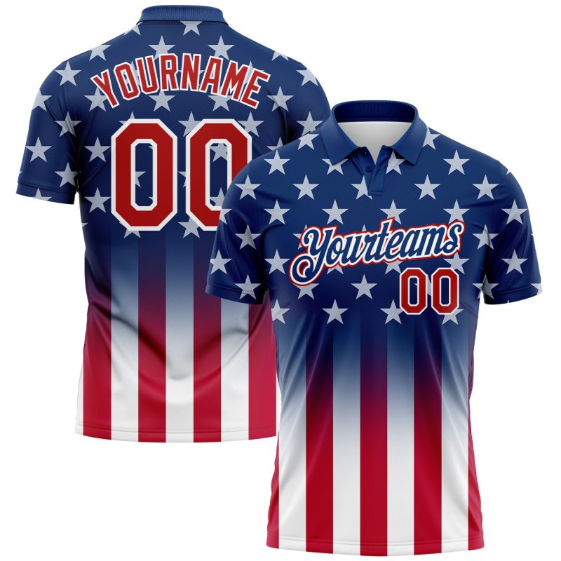 Custom Name Number 3D American Flag Golf Polo Shirt - Personalized Blue Red White Performance Team Apparel Personalized Blue