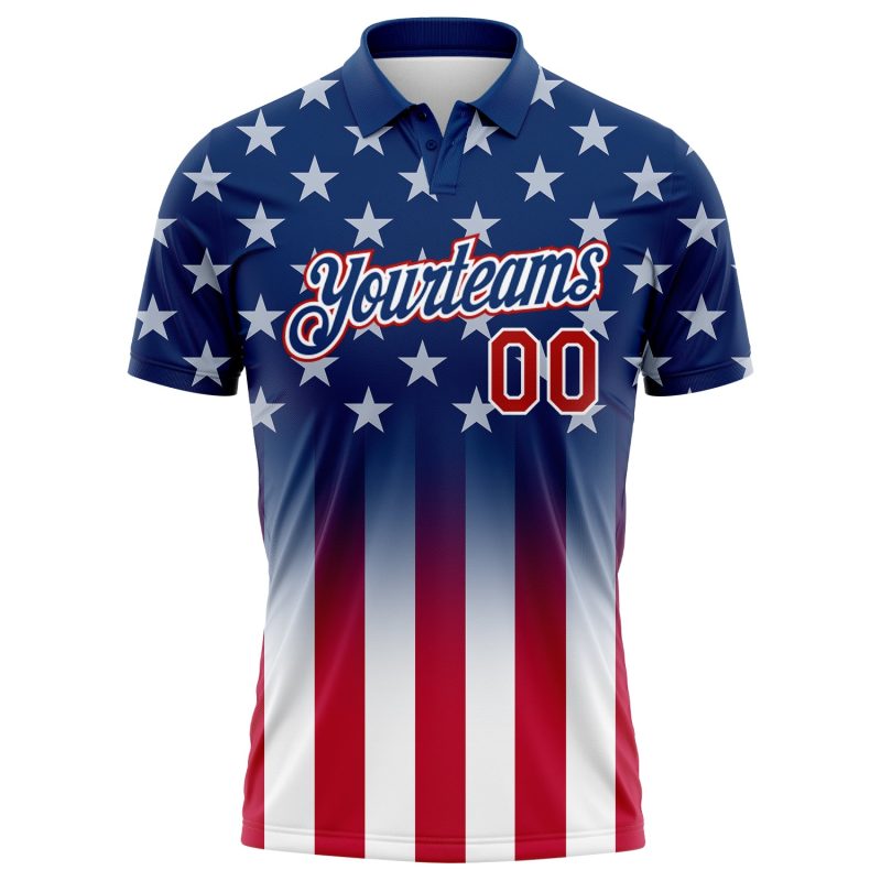 Custom Name Number 3D American Flag Golf Polo Shirt - Personalized Blue Red White Performance Team Apparel Personalized Blue