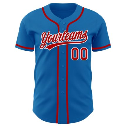 Custom Authentic Baseball Jersey Personalized with Team Name and Number in Blue Red-White Color Personalized Blue Red-White
