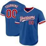 Personalized Authentic Throwback Baseball Jersey - Blue Red White Design Personalized Blue Red-White Authentic Throwback