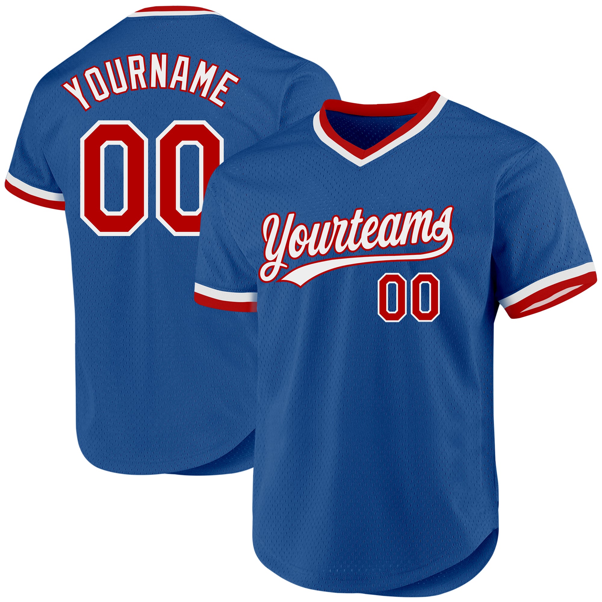 Personalized Authentic Throwback Baseball Jersey - Blue Red White Design Personalized Blue Red-White Authentic Throwback