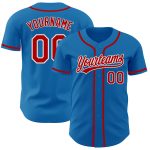 Personalized Baseball Jersey in Blue Red and White - Custom Sports Apparel Personalized Blue Red-White Baseball Jersey