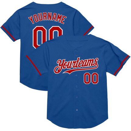 Custom Team Name and Number Authentic Throwback Baseball Jersey - Personalized Blue Red White Mesh Personalized Blue Red-White