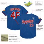 Custom Team Name and Number Authentic Throwback Baseball Jersey - Personalized Blue Red White Mesh Personalized Blue Red-White