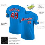 Custom Team Name Number Performance T-Shirt - Personalized Blue Red White Tee Personalized Blue Red-White Performance T-Shirt