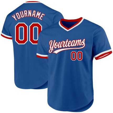 Customizable Blue Red White Throwback Baseball Jersey for Men and Women Personalized Blue Red-White Throwback Baseball Jersey